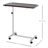HOMCOM Height-Adjustable Overbed Table with Rolling Casters and Brakes – Sofa Side Table, White and Brown