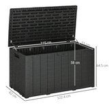 Outsunny 366 Litre Rolling Outdoor Garden Storage Box with Hydraulic Lid – Weather-Resistant Plastic Container, Black