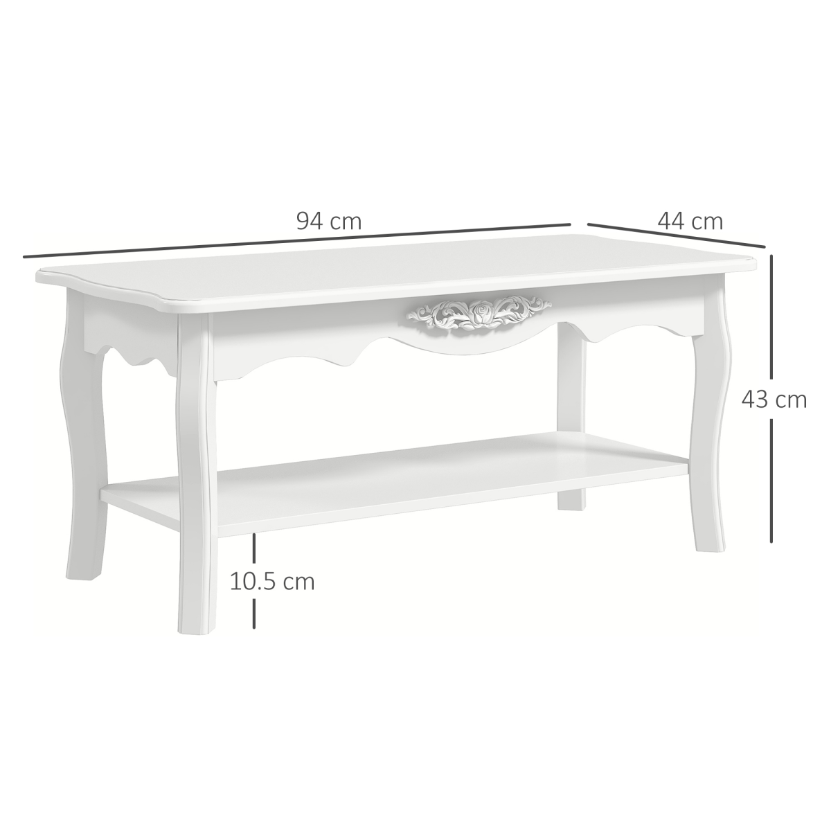 HOMCOM Modern Coffee Table with Magazine Shelf and Curved Legs – Lightweight Living Room Table, White