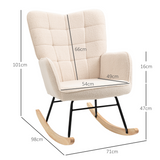 HOMCOM Wingback Nursing Rocking Chair with Curved Wooden Base & Fleece Upholstery – Nursery Armchair, Beige
