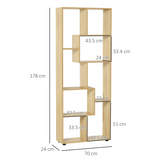 HOMCOM 178cm 8-Shelf Bookcase with Melamine Surface and Anti-Tipping Design – Multipurpose Storage, Oak Tone