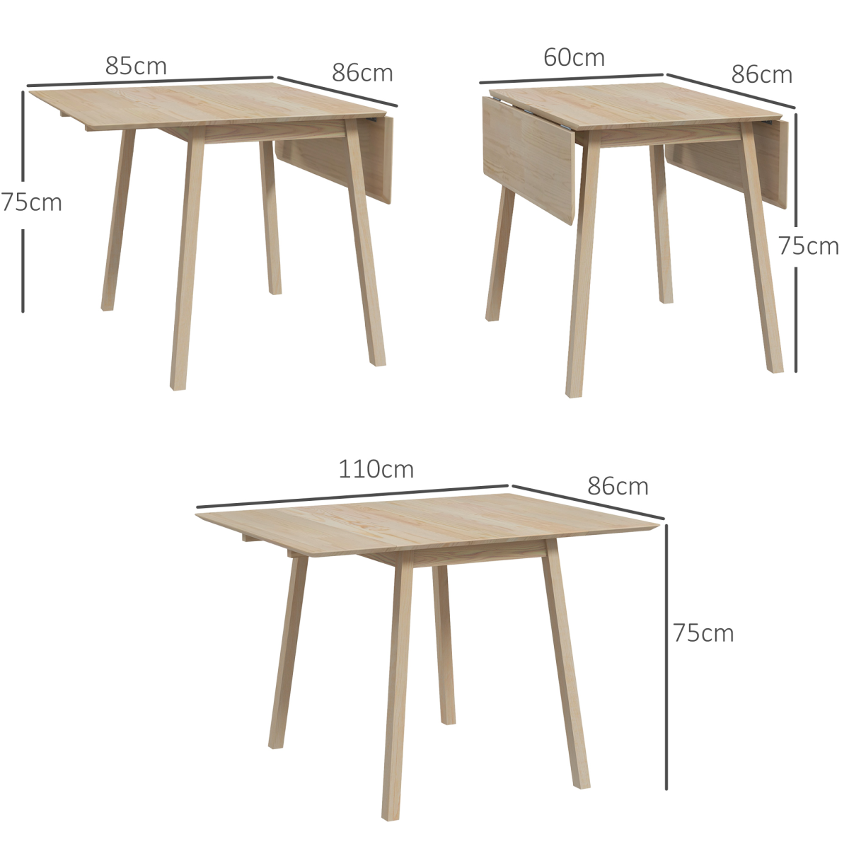 HOMCOM Extendable Drop Leaf Kitchen Table for 2–4 People – Space-Saving Folding Dining Table