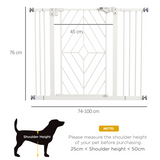 PawHut Pressure Fit Pet Safety Gate with Auto-Close Door & Double Lock, 74–100cm – Steel Dog Stair Gate, White