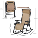 Folding Zero-Gravity Recliner Rocker with Canopy, Padded Headrest and Side Tray – Outdoor Lounge Chair