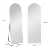 HOMCOM Full Length Curved Floor Mirror 150 x 50cm with Shatter-Proof Film – Wall Mount or Freestanding, Gold