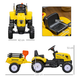 HOMCOM Kids Pedal Go Kart Ride-On Tractor with Trailer, Shovel & Rake – Four-Wheel Toy, Yellow and Black