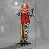 Outsunny Sound Activated Halloween Animatronic Clown – 173 cm Life-Size with Red Light-Up Eyes, Multi-Coloured