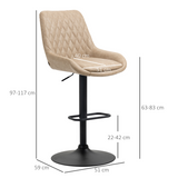 HOMCOM Adjustable 360° Swivel Bar Stools, Set of 2 with Padded Seat & Footrest – Kitchen Breakfast Bar Seating, Khaki