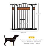 PawHut Auto-Close Dog Gate with Cat Door, 74–80cm Wide – Steel Pet Safety Gate for Stairs, Pine Decor