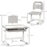 HOMCOM Kids Study Desk and Chair Set with USB Lamp, Drawer and Adjustable Height, Tilting Top – Grey