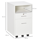 Vinsetto Mobile File Cabinet with Lockable Drawer, 5 Wheels & Open Shelf – Home Office Storage, White