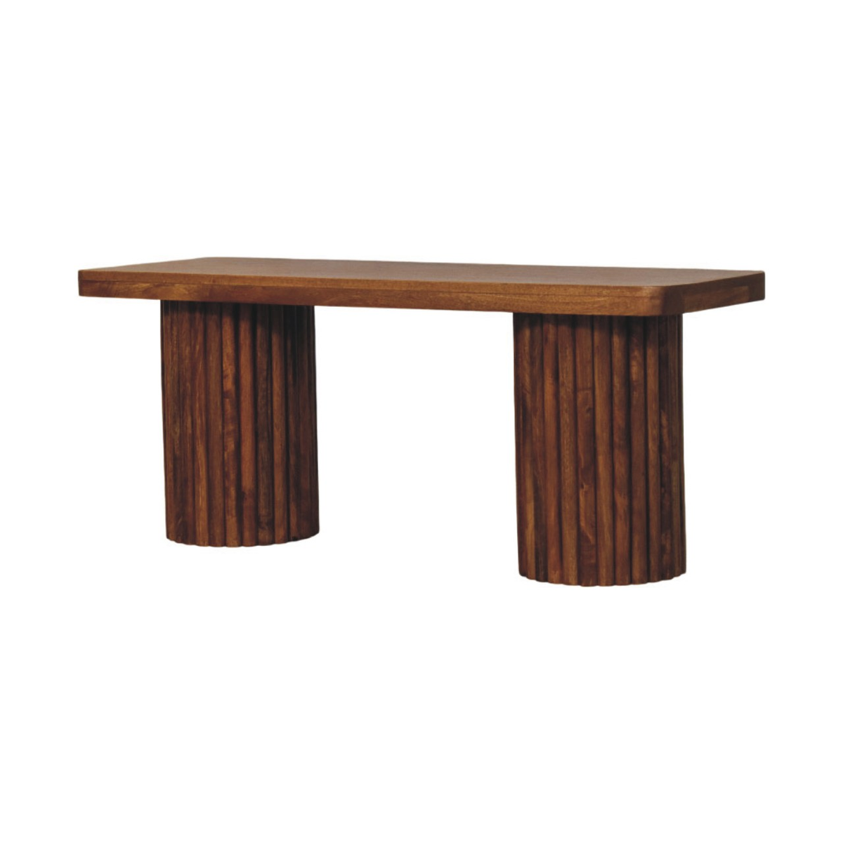 Artisan Furniture Astoria Fluted Solid Mango Wood Bench – Entryway & Dining Seating, Brown