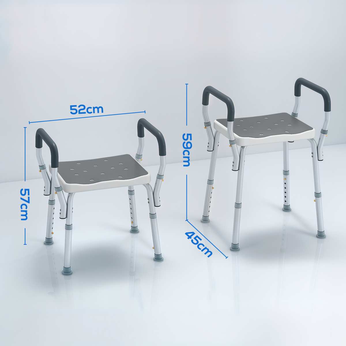 HOMCOM Rust-Free Aluminium Bath Chair with 6-Level Adjustable Height and Anti-Slip Mats – Bathing Seat, Grey
