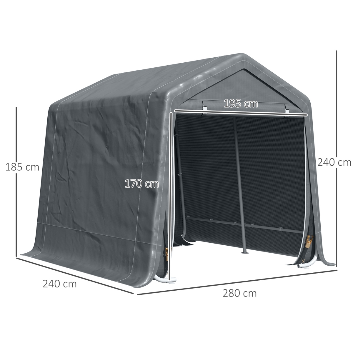 Outsunny Heavy Duty Garden Storage Tent, 2.8 x 2.4 x 2.4m – Bike and Tool Shelter, Dark Grey