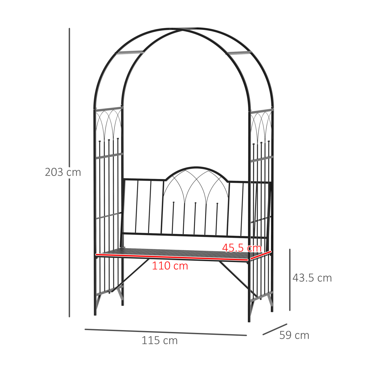 Outsunny Metal Garden Arbour Bench with High Arch for Climbing Plants – Outdoor Trellis Seat, Antique Black