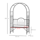 Outsunny Metal Garden Arbour Bench with High Arch for Climbing Plants – Outdoor Trellis Seat, Antique Black