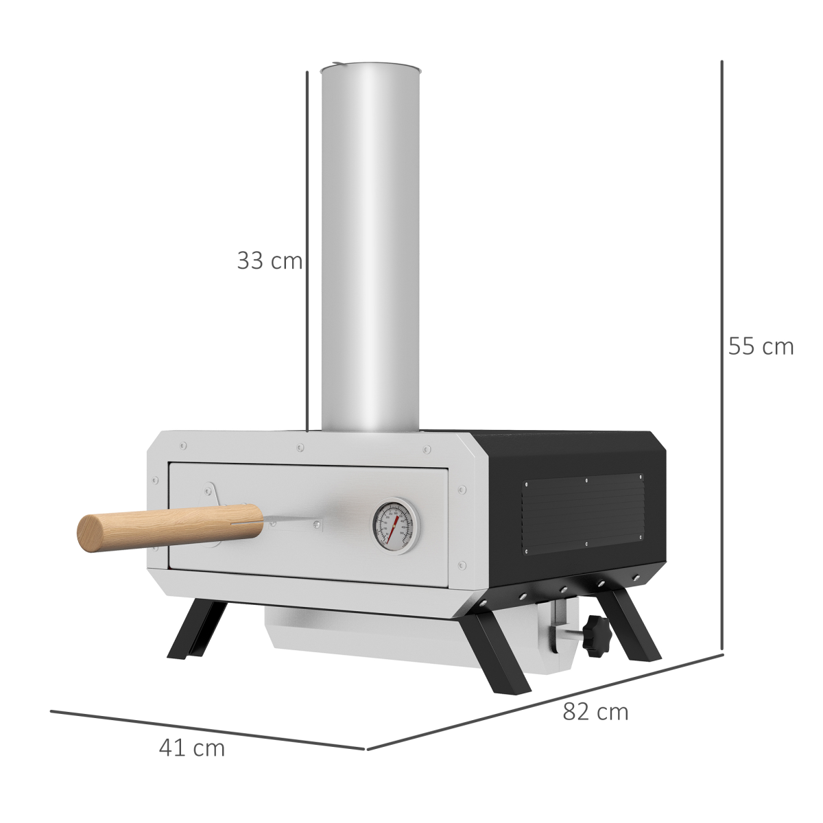 Outsunny Wood Fired Pizza Oven with Rotating Cordierite Stone, Chimney & Thermometer – Outdoor Patio Cooking, Black