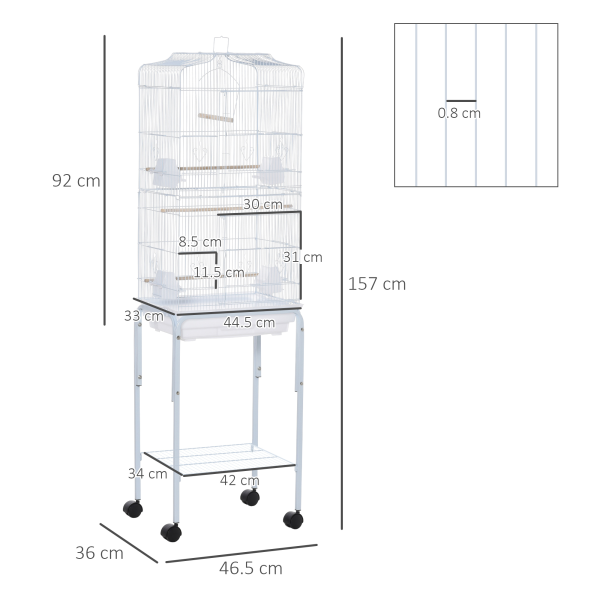 PawHut Large Bird Cage for Budgies, Finches & Canaries with Stand, Sliding Tray & Storage Basket – White