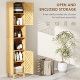 HOMCOM Tall Slim Bathroom Cabinet with Bamboo Doors, Open Compartments & Adjustable Shelves – Storage, Natural