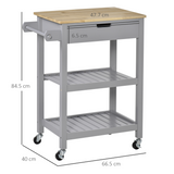 HOMCOM Kitchen Trolley Utility Cart with Solid Rubberwood Worktop, Drawer & Towel Rack