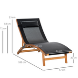 Outsunny Adjustable Ergonomic Garden Sun Lounger with Pillow & Texteline Seat – Outdoor Chaise, Black