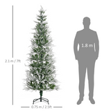 HOMCOM 7ft Snow Flocked Artificial Christmas Tree with Pencil Shape, Auto Open Branches and Metal Base