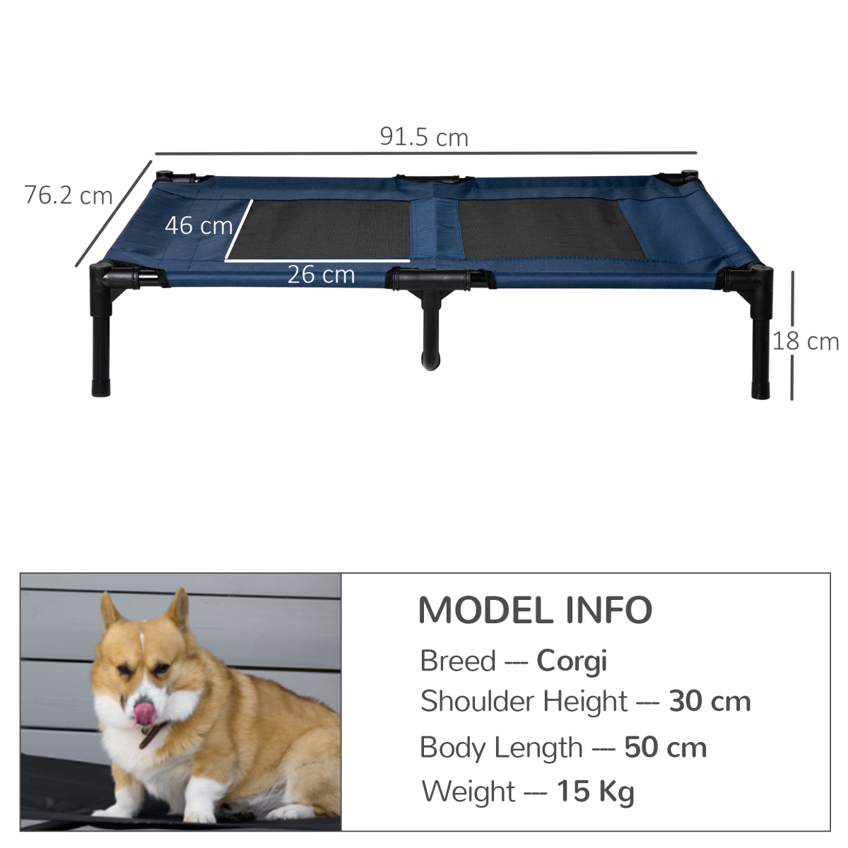 Pawhut Raised Pet Bed with Waterproof Oxford Fabric & Anti-Slip Mat – Portable Dog Cat Camping Cot