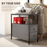 HOMCOM Narrow End Table with 2 Drawers and Storage Shelves – Industrial Sofa Side Table, Grey