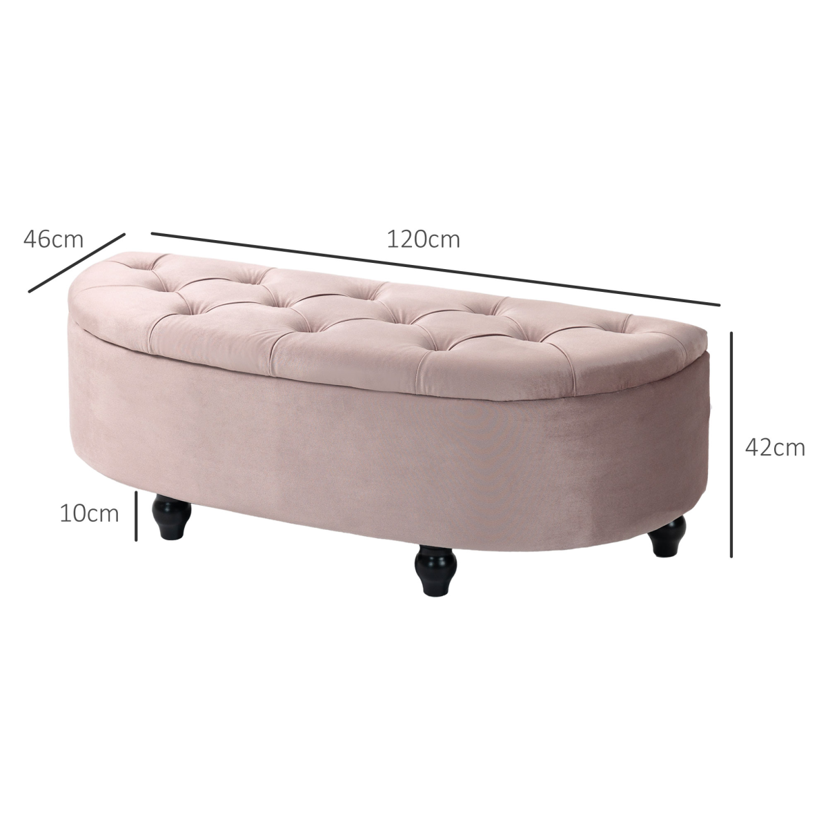 HOMCOM Semi-Circle Tufted Storage Ottoman Bench with Padded Lid – Hidden Storage Seat