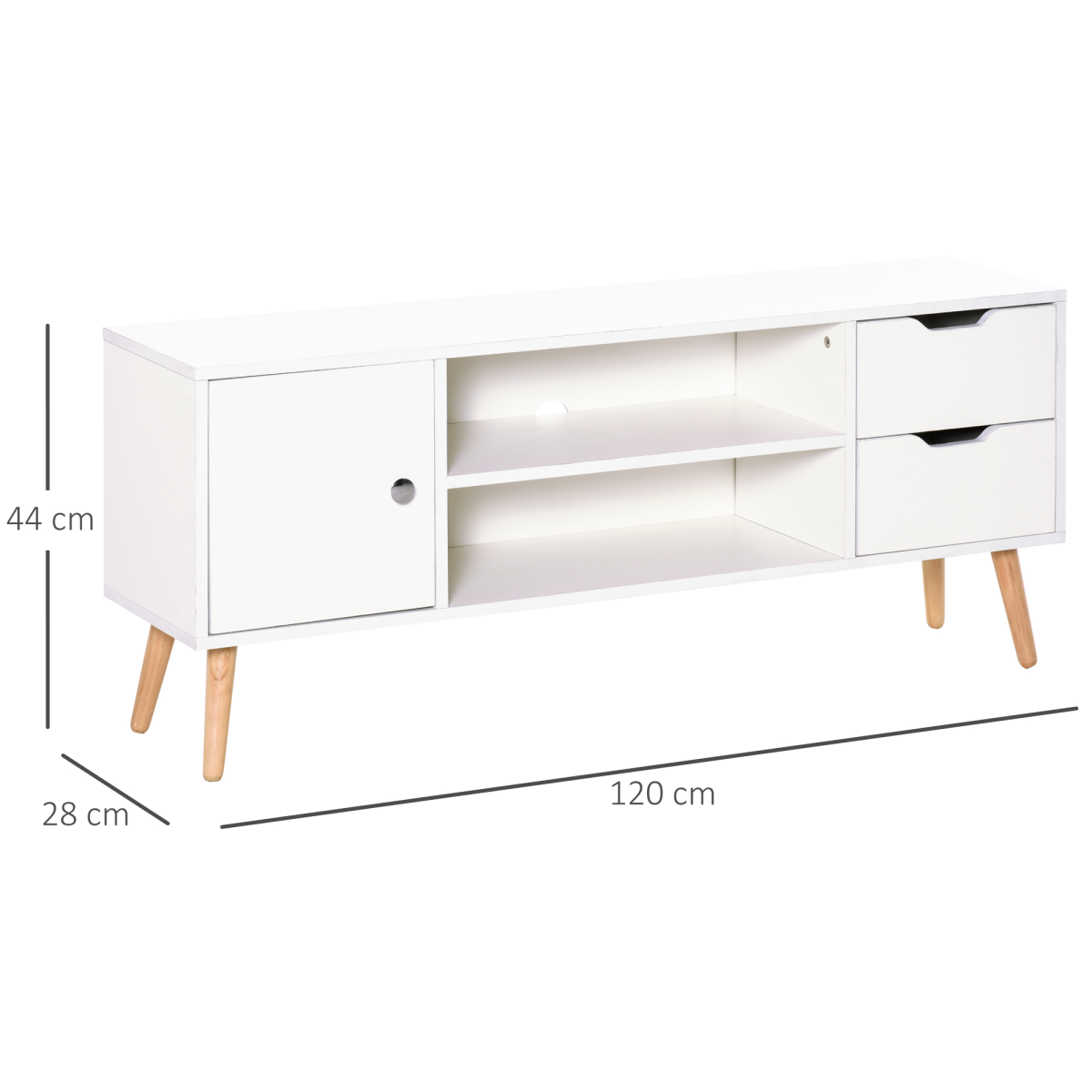 HOMCOM Scandinavian TV Stand Media Console with Open Storage Shelves – Minimalist Entertainment Unit