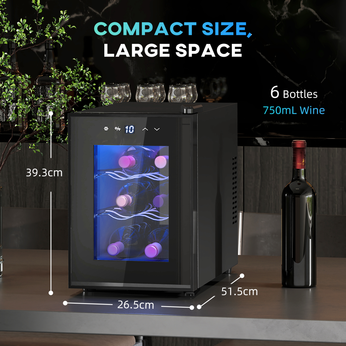 HOMCOM 6 Bottle Mini Wine & Beer Fridge with Glass Door & Touch Controls – Compact Drinks Cooler