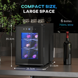 HOMCOM 6 Bottle Mini Wine & Beer Fridge with Glass Door & Touch Controls – Compact Drinks Cooler