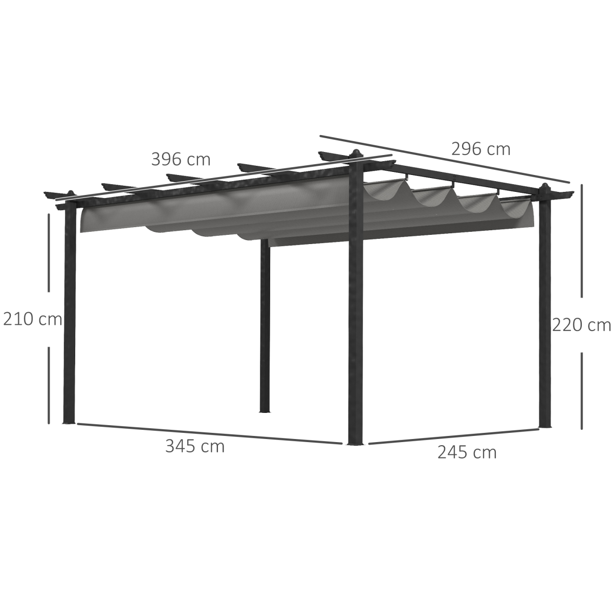 Outsunny 4x3m Aluminium Pergola Gazebo with Retractable Roof – Rust-Resistant Garden Shelter, Grey