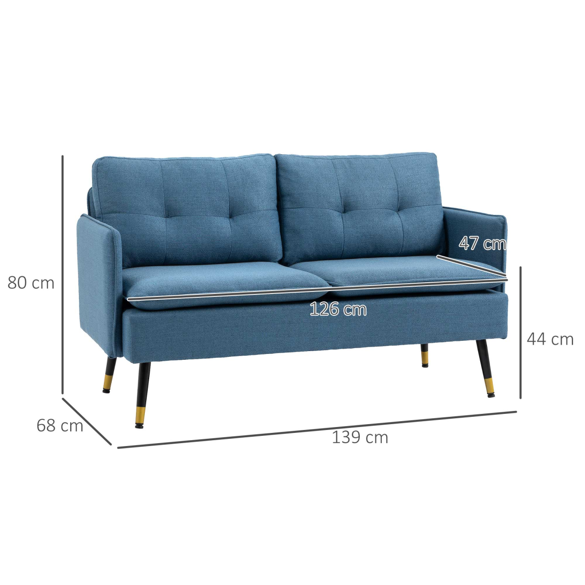 HOMCOM Dark Blue Loveseat gold-tone leg detail