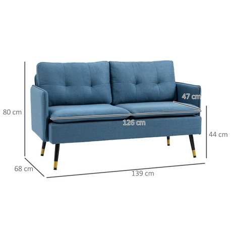 HOMCOM Dark Blue Loveseat gold-tone leg detail