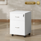 HOMCOM Mobile Office Pedestal Filing Cabinet with 2 Drawers, Lock and Wheels – Under Desk Storage, White