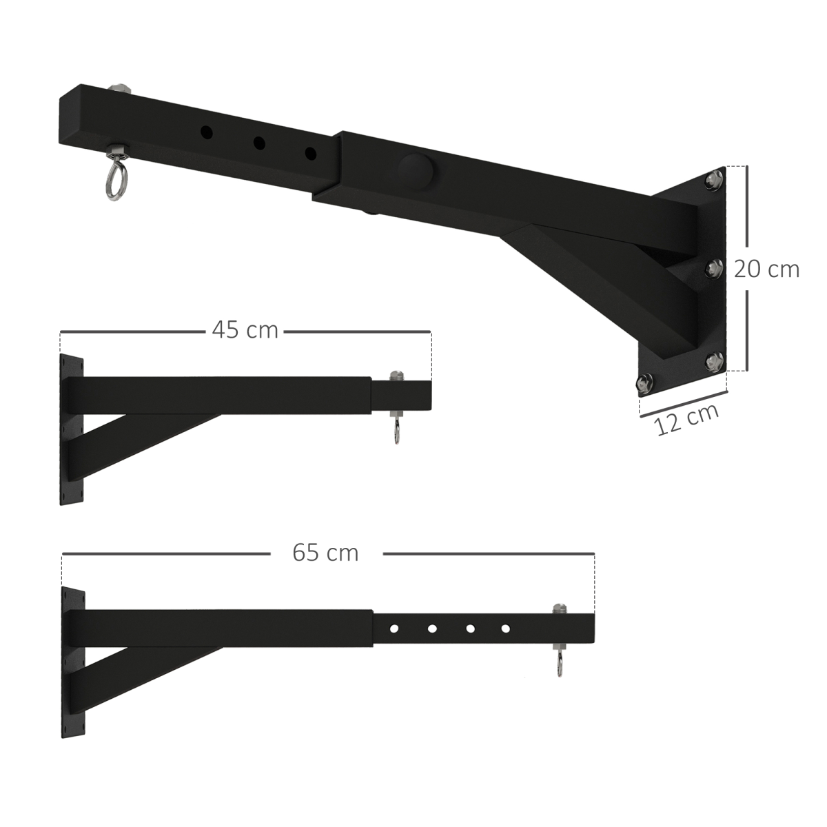 SPORTNOW Adjustable Punch Bag Wall Bracket, 5 Lengths, Steel with 360° Swivel Hook – Boxing Training, Black