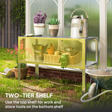 Outsunny 2-Tier Galvanised Steel Potting Bench Table – Garden Work Bench with Storage Shelf, Silver Tone
