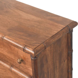 Artisan Furniture Solid Wood Bamboo Carved 3 Drawer Chest with Brass Knobs – Bedroom Storage, Brown