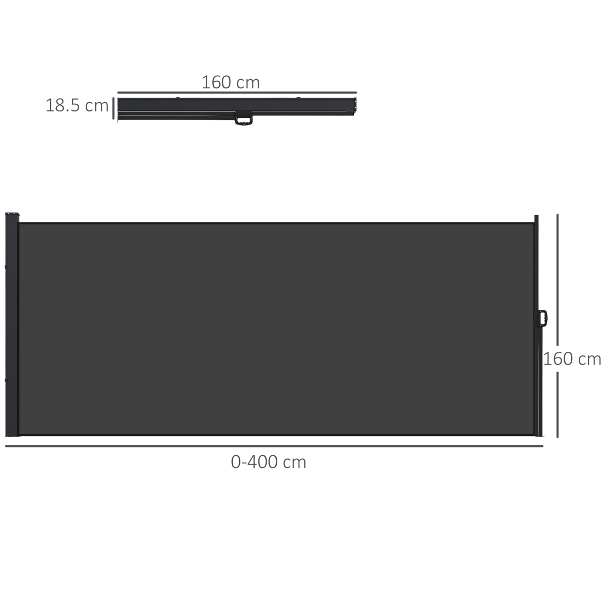 Outsunny Retractable Side Awning Privacy Screen with UV30+ Canopy – 400 x 160cm Patio Wind & Sun Shade, Black