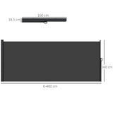 Outsunny Retractable Side Awning Privacy Screen with UV30+ Canopy – 400 x 160cm Patio Wind & Sun Shade, Black