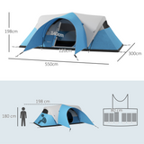 Outsunny 5–6 Person Camping Tent with Porch & Sewn-In Groundsheet, 3000mm Waterproof – Family Tent, Blue
