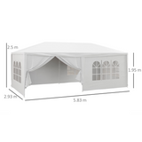 Outsunny 6x3m Gazebo Party Tent with Removable Side Walls & Windows – Outdoor Garden Event Canopy, White