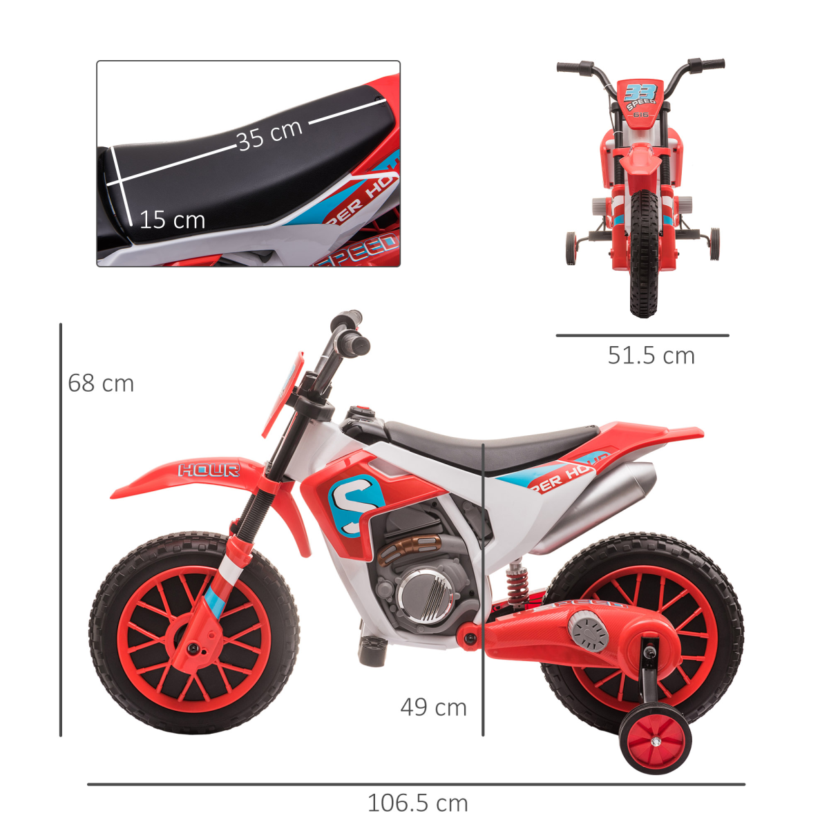 HOMCOM Kids Electric Motorbike Ride-On with Training Wheels, 3-8km/h – Battery-Powered Toy for Ages 3-5, Red