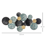 HOMCOM Multi-Disc Metal Wall Art Sculpture – 3D Modern Living Room Decor, Blue, Gold & Silver