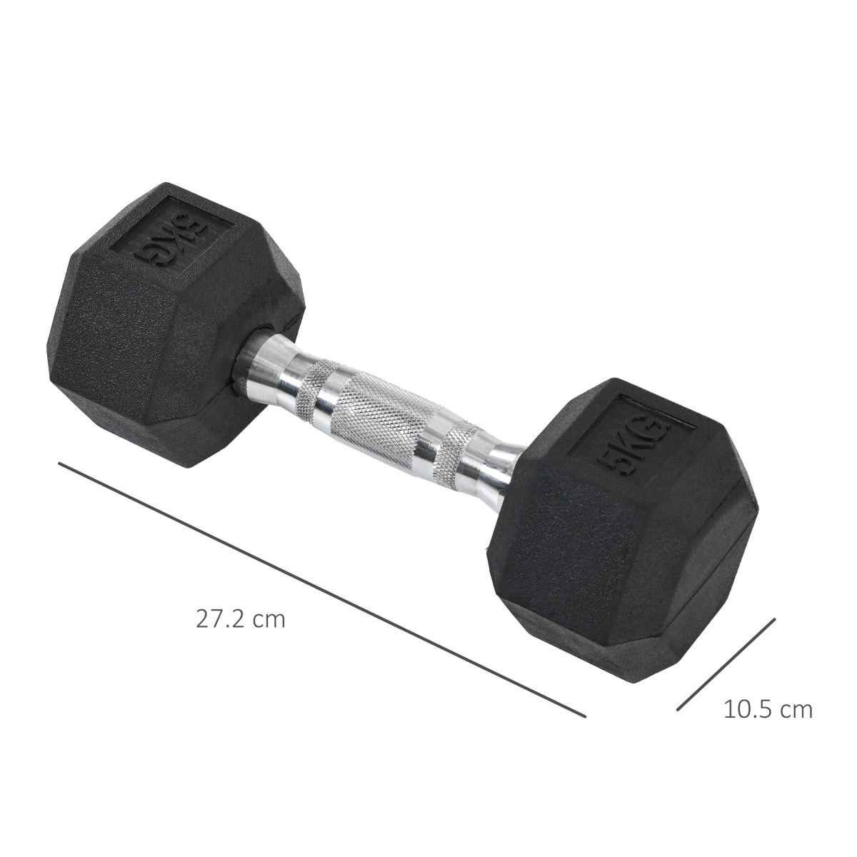 HOMCOM Hexagonal Dumbbell Set, 2 x 5kg with Knurled Handles – Anti-Roll Hand Weights for Home Gym Training