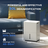 HOMCOM 30L Dehumidifier with Washable Filter & Auto Defrost – Damp Control for Large Rooms & Laundry