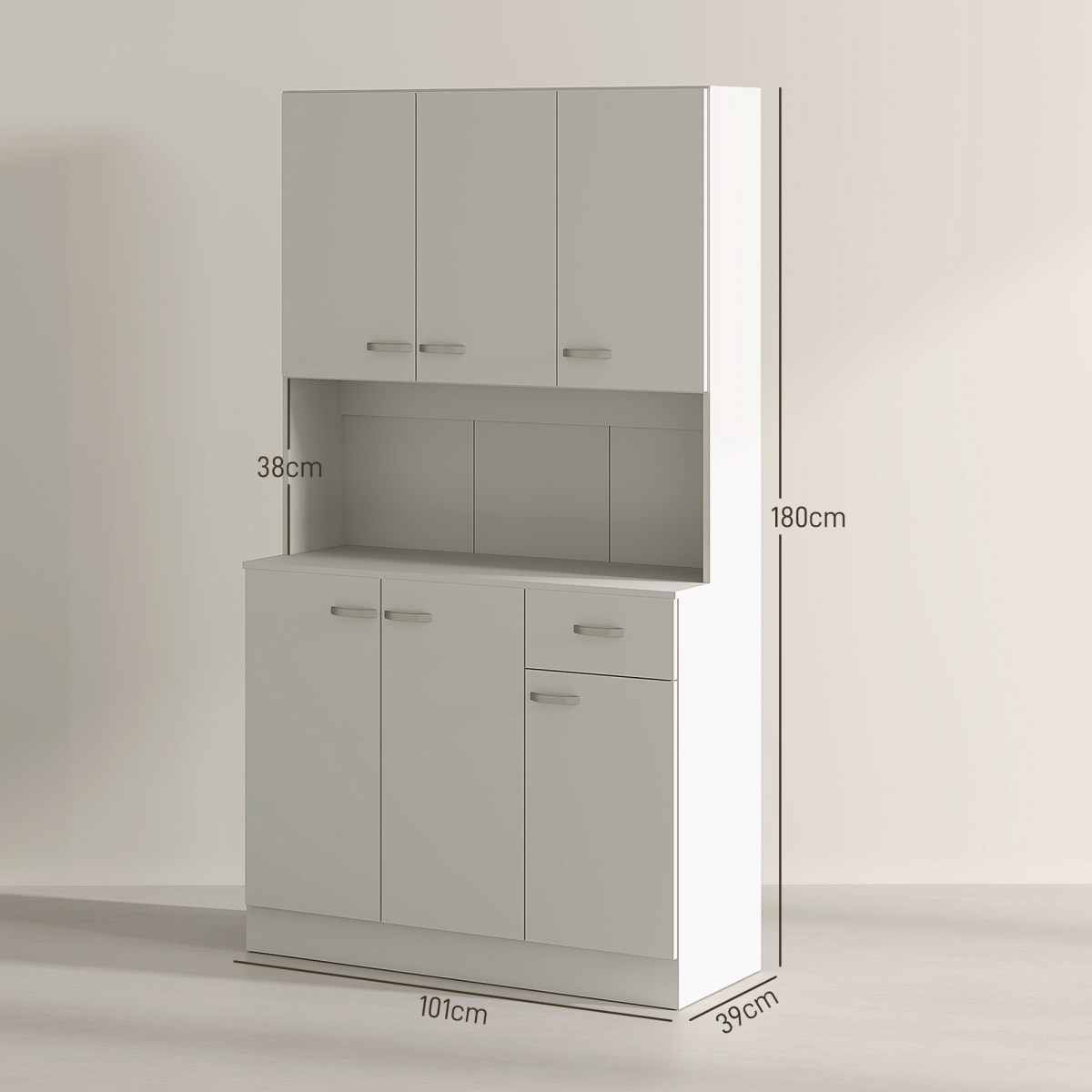 HOMCOM Freestanding Kitchen Cupboard with Doors, Drawer & Open Shelf – Storage Cabinet, Cream White