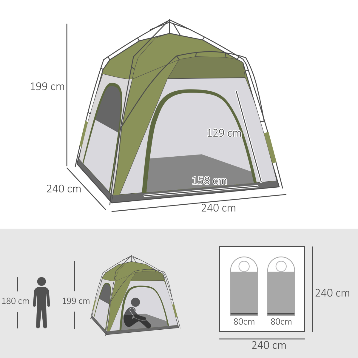 Outsunny 4 Man Pop Up Tent with Automatic Hydraulic Frame – Dome Camping Shelter for Festivals & Hiking