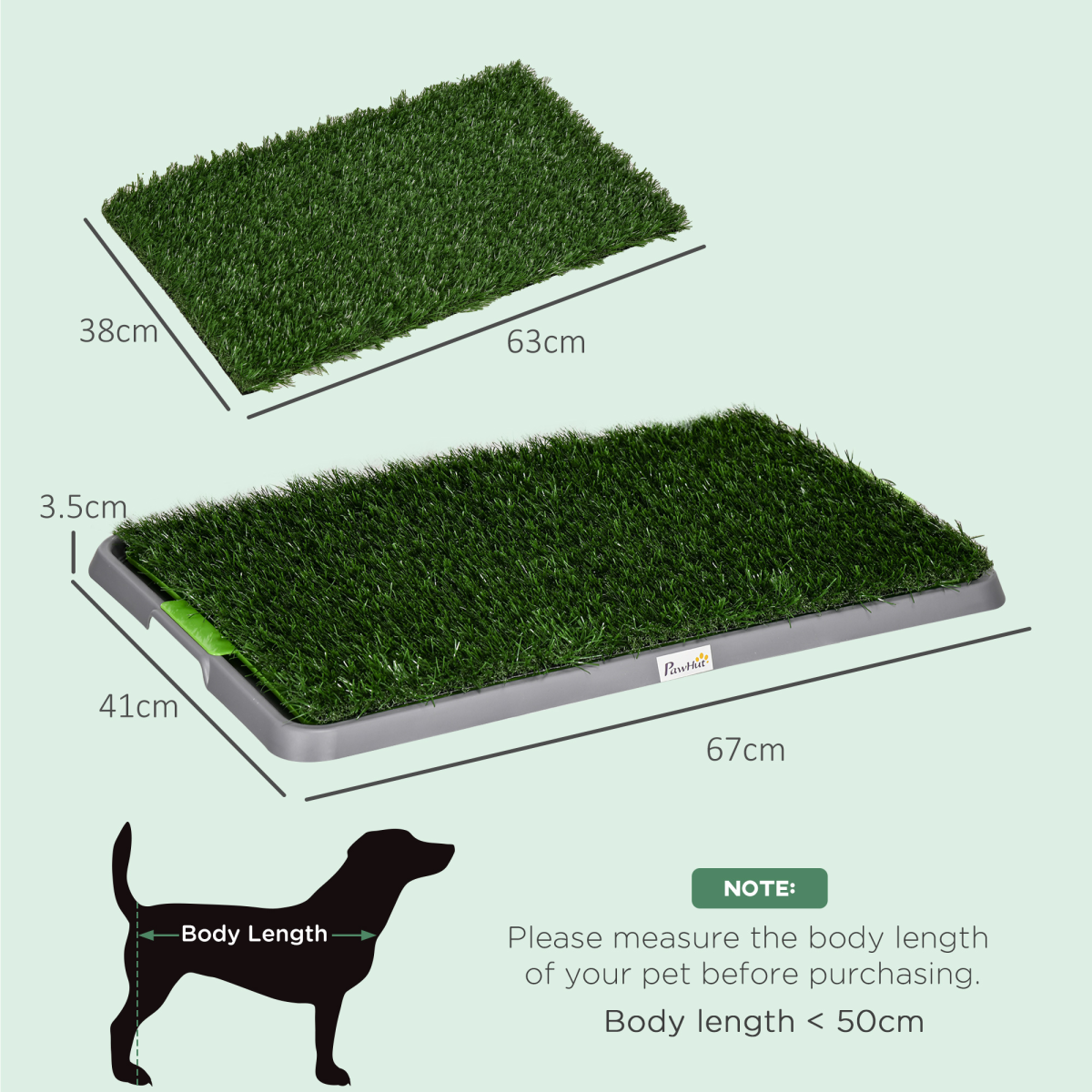 PawHut Dog Toilet with 2 Artificial Grass Pads – Indoor and Outdoor Potty Training Tray, 67 x 41cm, Green